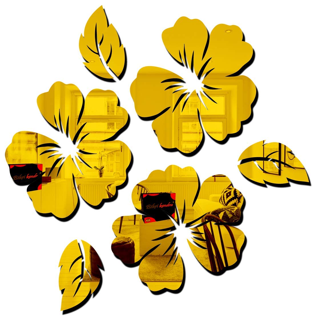 Chote Mote Seller - Lower & Leaf Decorative Mirror Stickers for Wall, Wall Mirror Stickers, 3D Acrylic Stickers Wall Stickers for Hall Room, Bed Room... (Golden, Pack of 1) (B0D6BVH88R) Amazon Price History, Amazon Price Tracker