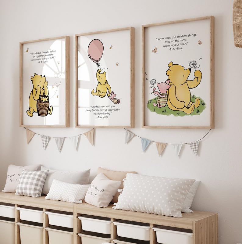Children's Bedroom Wall Art Posters 3 Set Winnie The Pooh Nursery Print Size (A3 Size 29.7cmx42cm)