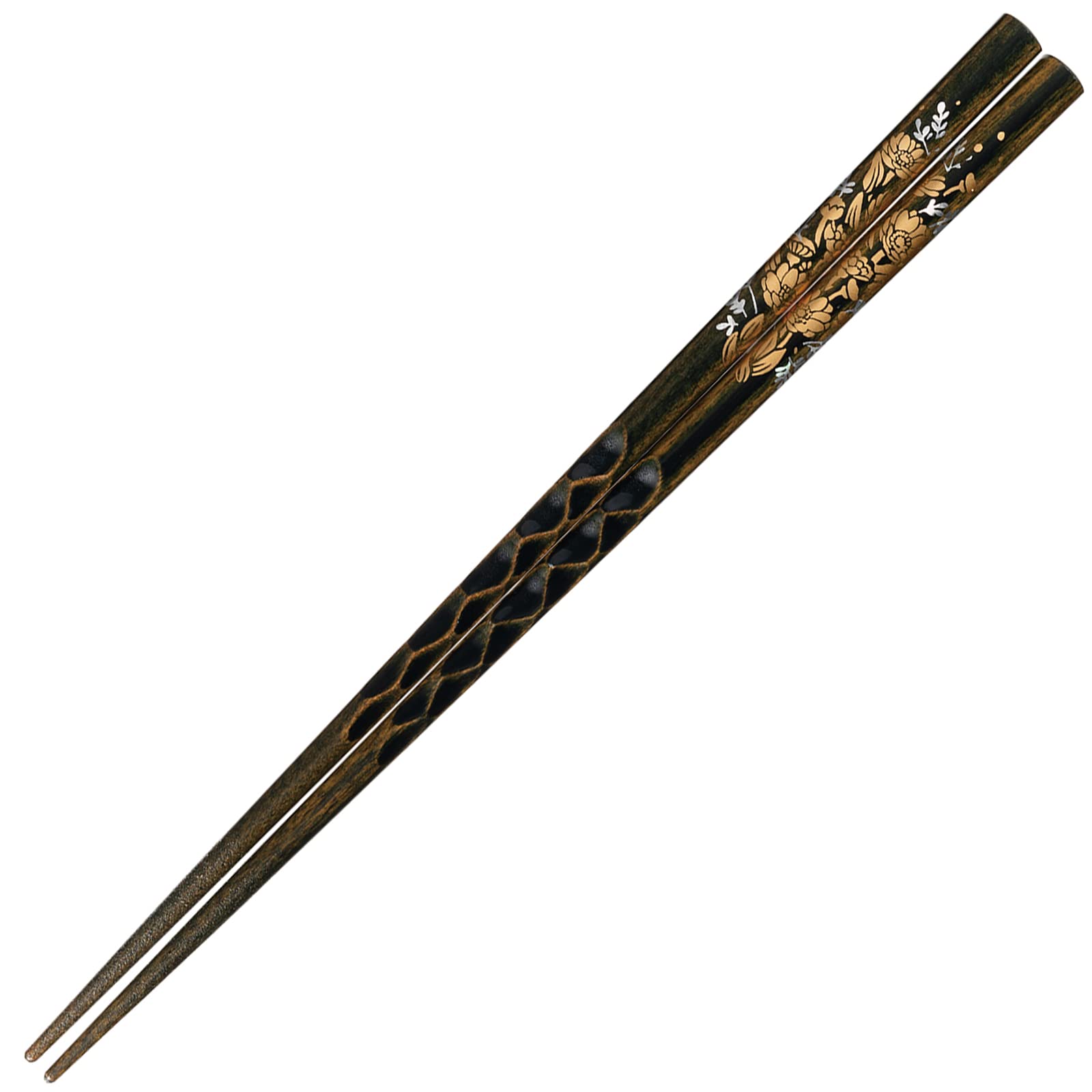 Wakasa Lacquer Chopsticks 264642 Fukuju-grass Black Natural Wood, Dishwasher Safe, 9.1 inches (23 cm), Made in Japan