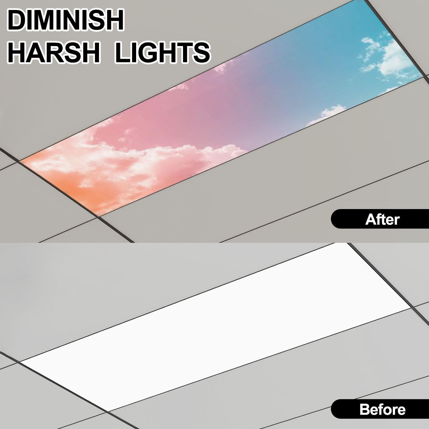 Fluorescent Light Covers for Ceiling Lights Beauty sweet pastel green orange colorful fluffy clouds sky multi Easy to Install Magnetic Light Filter for Classroom Office Hospitals School Home Decor