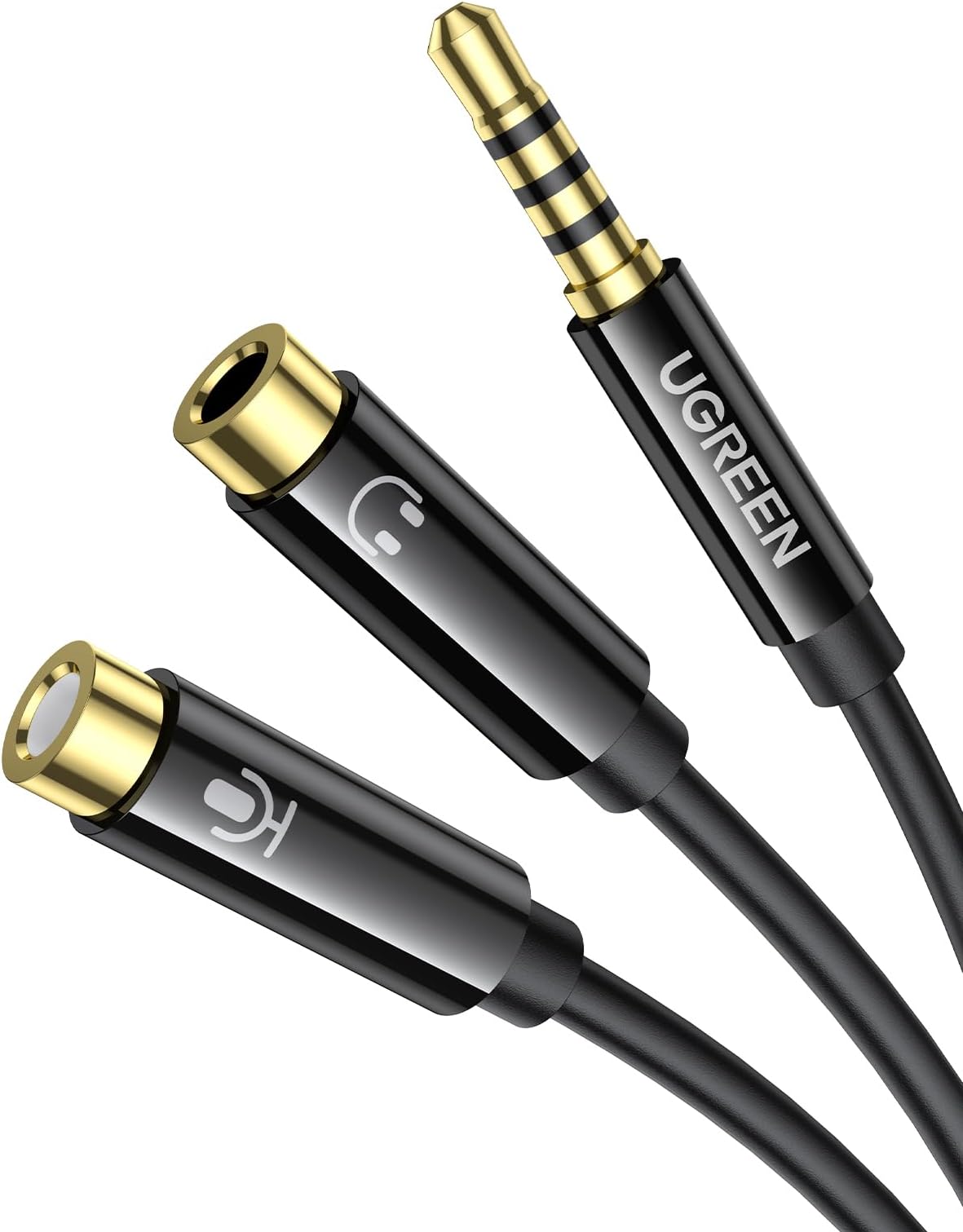 UGREEN Headphone Adapter Headset and Microphone Splitter For Separate Headphone and Microphone 3.5mm Stereo Audio Male to 2 Female Headphone Mic Splitter Audio Adapter for PS4/PS5 Laptop- 0.2M Black