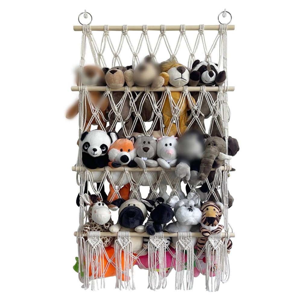 Hamac de Rangement pour Jouets Tissée à la Main en Corde de Coton à Suspendre Support de Rangement Peluche