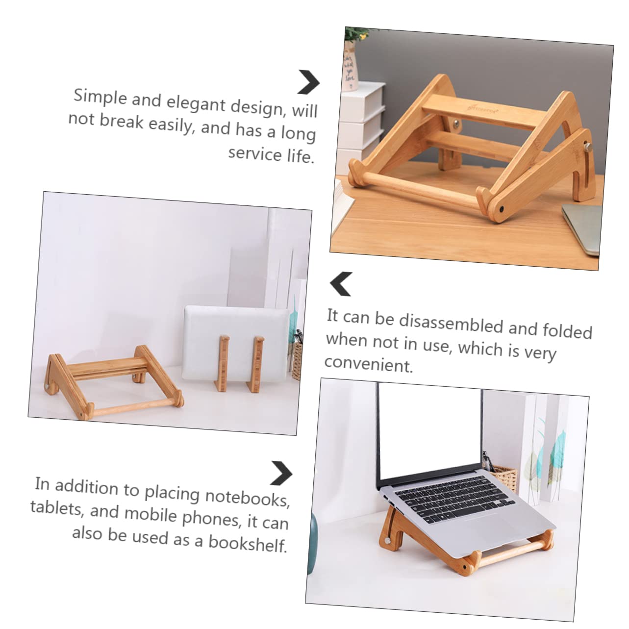 1 Pc Supporto Per Computer in Legno Porta Computer Portatile in Legno Scrivania Supporto Per Computer Pieghevole Porta Tablet Portatile Bambù Computer Portatile Desktop Regolabile