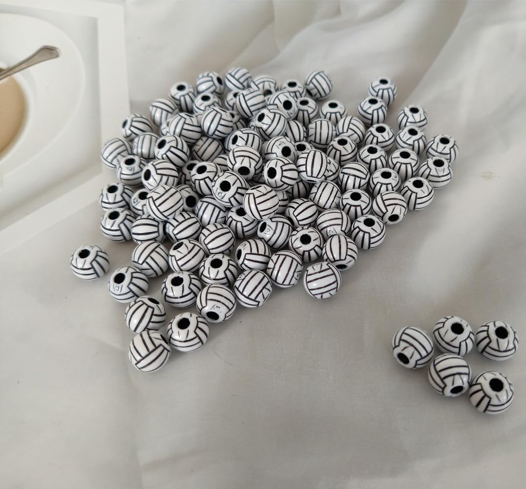 12mm Round Volleyball Beads for Bracelets, Acrylic Small Print Sports Pony Loose Ball Bead, Handmade Spacer Focal Beads for DIY Craft Keychain Necklaces Earrings Jewelry Making (100 Pack) - Image 7