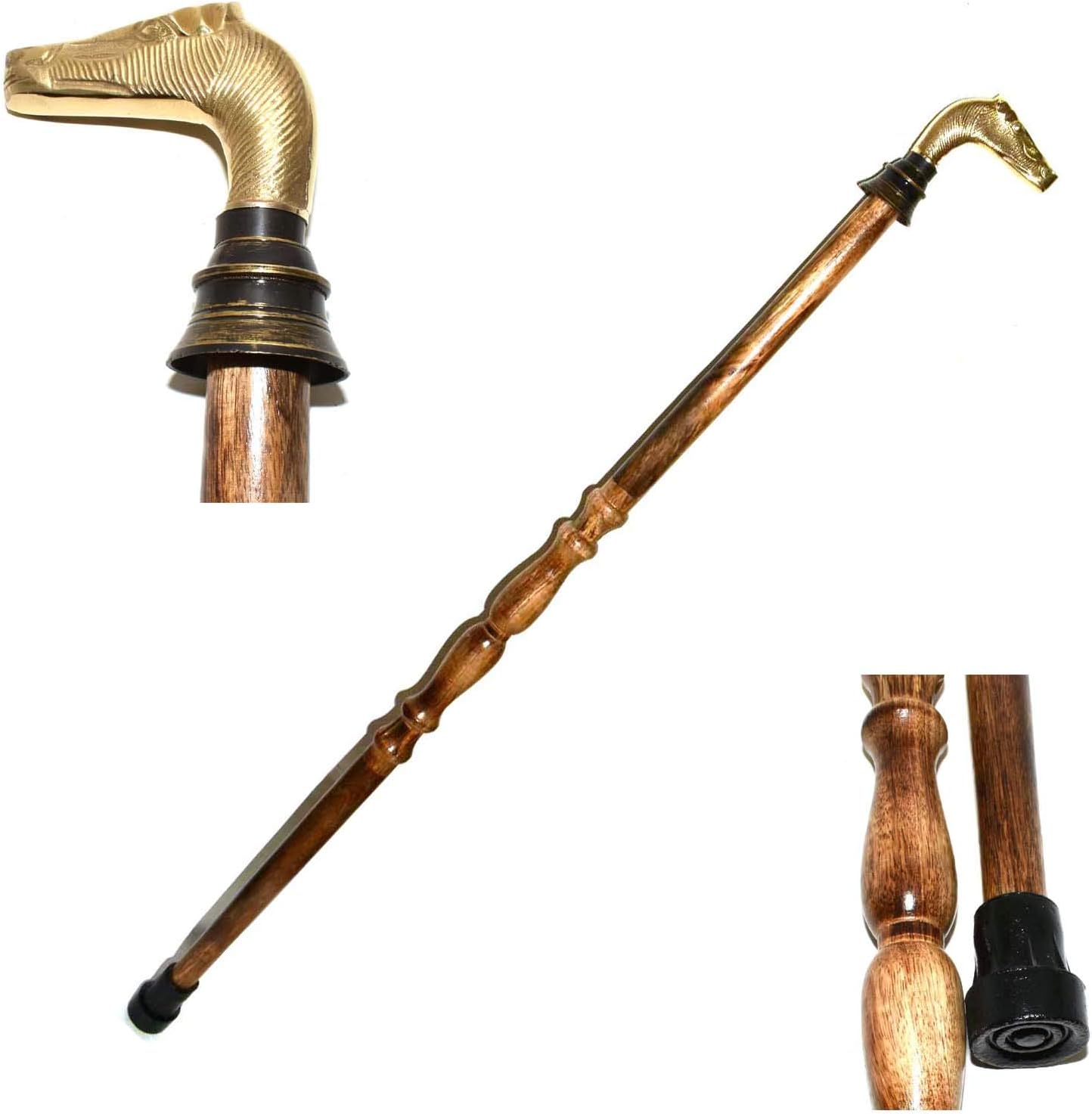 Nautical World Wooden Walking Stick Horse Shaped - Vintage Wooden Decorated with Brass Golden Handle, Affordable Gift Decorative Walking Cane Fashion Statement for Men/Women/Seniors/Grandparents! It : Clothing, Shoes & Jewelry