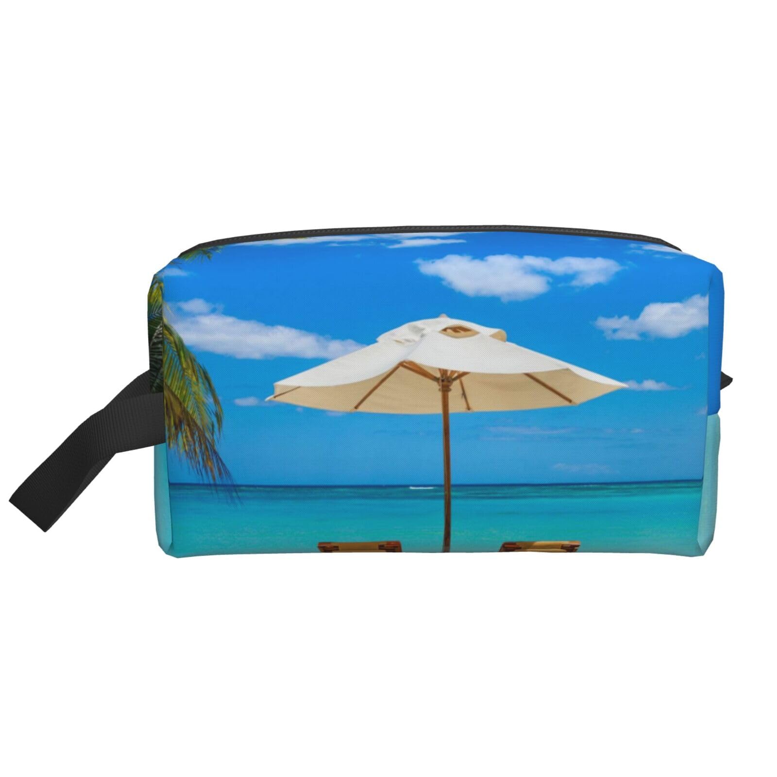 Ercgad Unisex White Beach Tropical Sea Print Large Capacity Travel Toiletry Bag Cosmetic Pouch Daily Storage Makeup Case