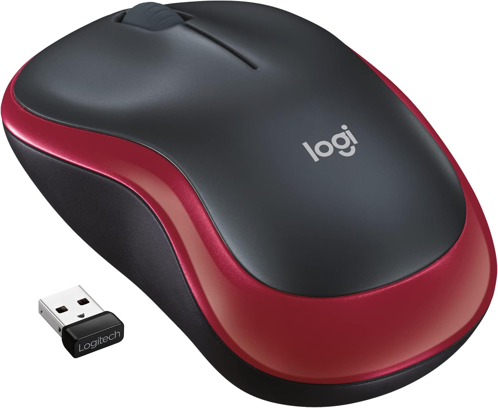 Logitech M185 Wireless Mouse, 2.4GHz With USB Mini Receiver, 12-Month Battery Life, 1000 DPI Optical Tracking, Ambidextrous, PC, Mac, Laptop - Red