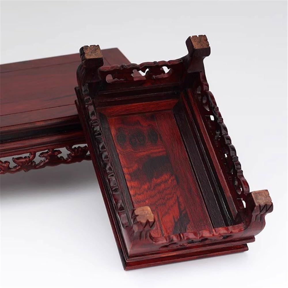 ZENGXJYCQINGJIANG 盆栽ディスプレイテーブル 中空彫刻盆栽ディスプレイスタンド、長方形ローズウッド装飾ブラケットポッ