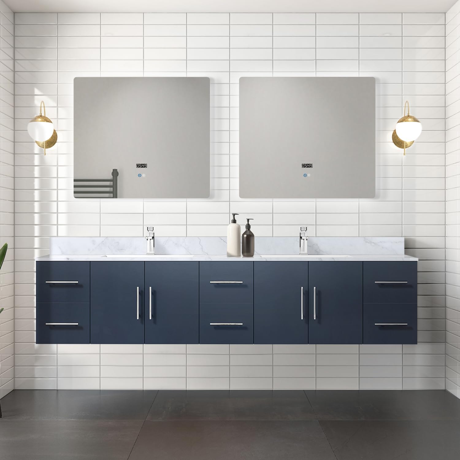 Geneva Navy Blue Bath Vanity Set with Faucet Carrara Marble/84-Double