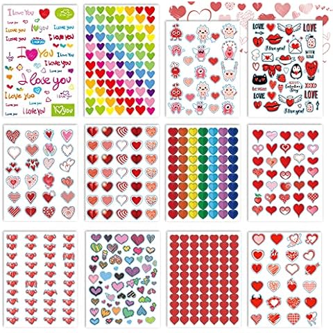 kortes Valentines Day Stickers, 544Pcs Valentines Heart Stickers, Love Decorative Sticker (12 Sheets), Pack 02 Cover