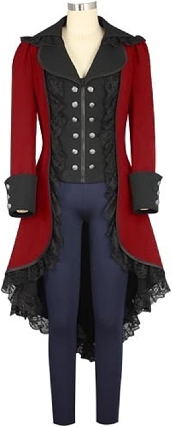 sofasion Women's Tuxedo Gothic Tailcoat Jacket Steampunk VTG Victorian Coat Wedding Suit Uniform (RED, Small)