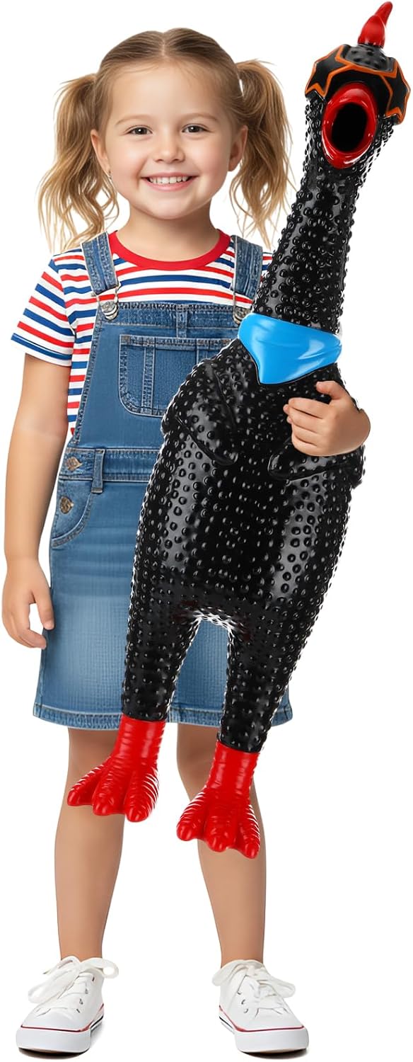 23.6 Inch Giant Screaming Chicken Large Screaming Chicken Squeeze Crazy Noise Shrilling Shrieking Squawking Chickens Noisemaker Novelty Gadget for Novelty Gag Gift(Black)