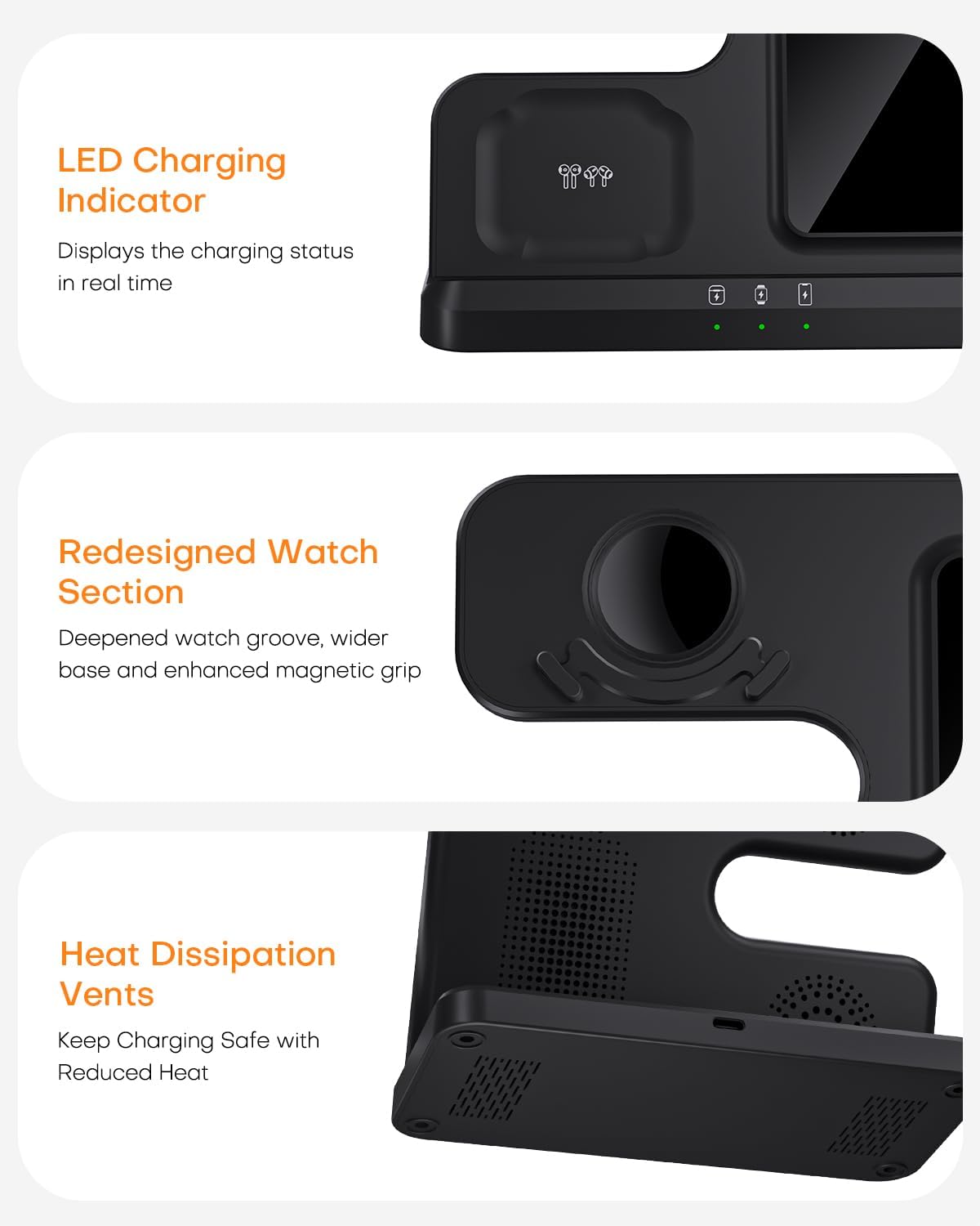 Chargeur sans fil pour Samsung, station de charge 3 en 1 pour téléphone et montre Samsung, indicateur LED, noir (version américaine 2025)