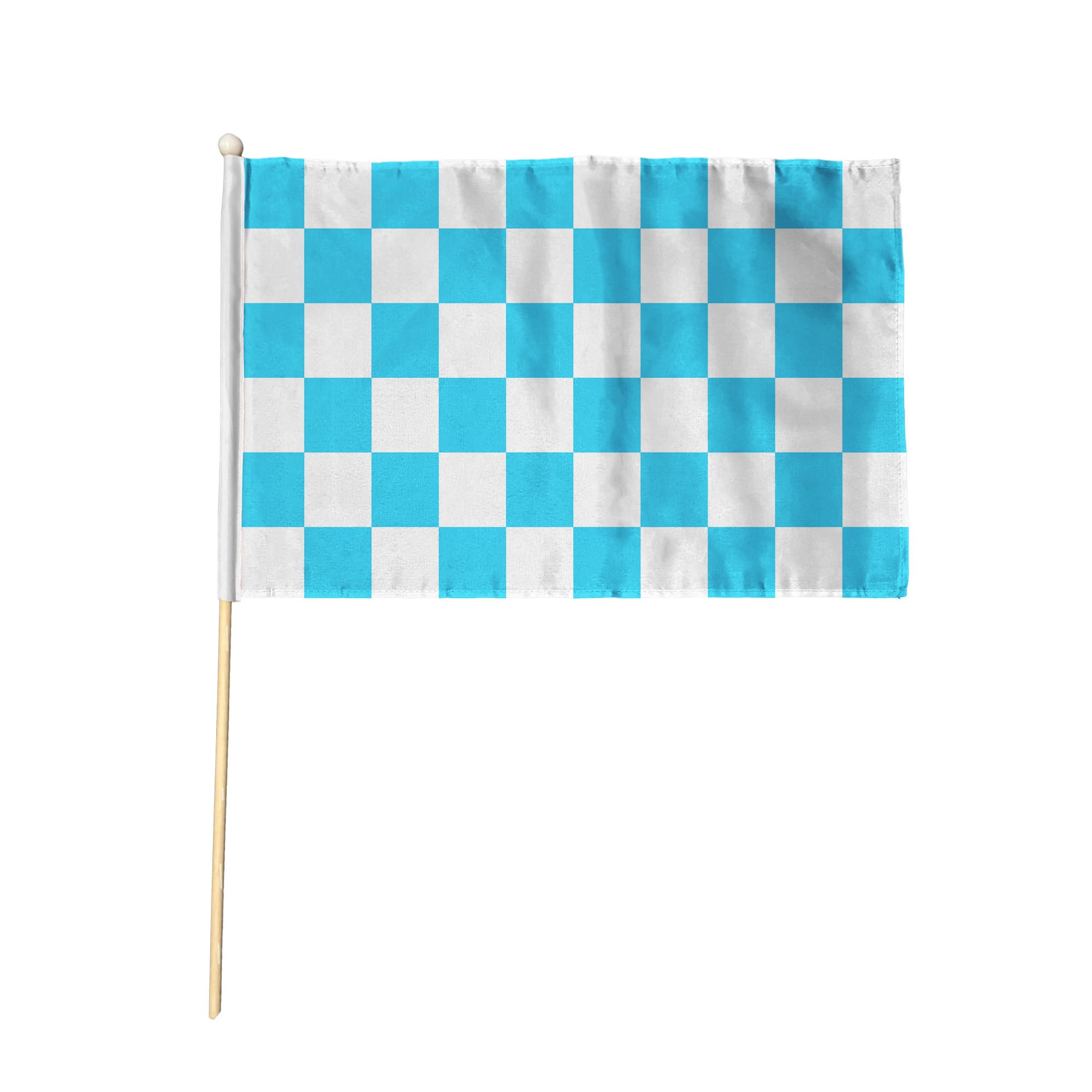 Flagtex Sky Blue and White Checkered Hand Waving Flag (18x12 Inch) - Premium Wooden Stick Hand Flag with Natural Wood Pole for Football Sports Events Supporters Celebrations — image 1