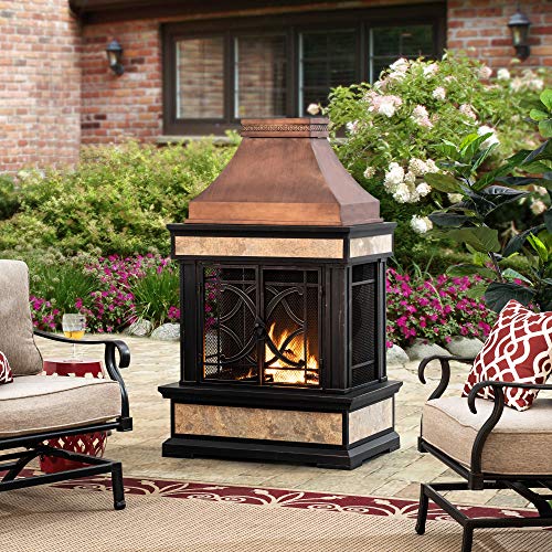 Sunjoy A304001001 Smith Collection Slate Wood Burning Fireplace, Copper - Thumbnail 2