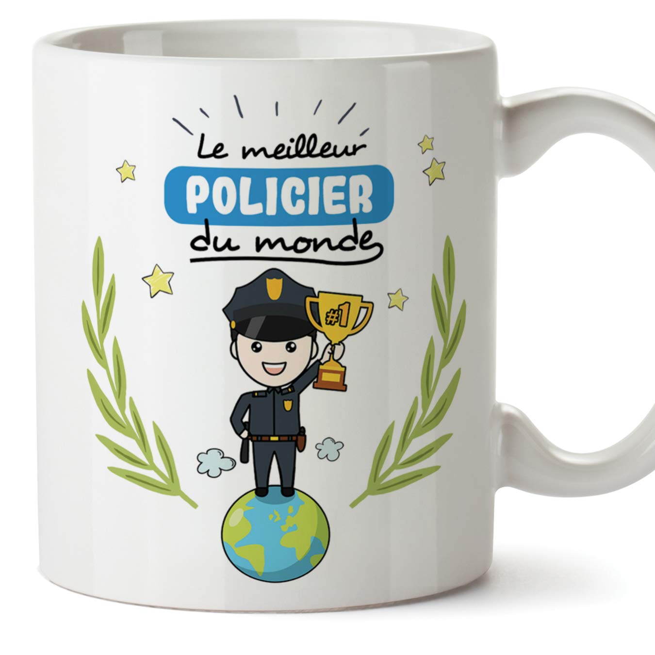 (Mug in French) Policeman Original coffee cups and breakfast to give professional workers - Best Policeman of the World - Ceramic 350 ml — image 1