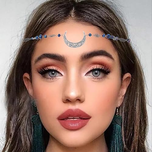 Miniatura 2 de Diadema bohemia con cadena de media luna, diadema hueca, cadena de cabeza de luna, diadema de diamantes de imitación, diadema de graduación,