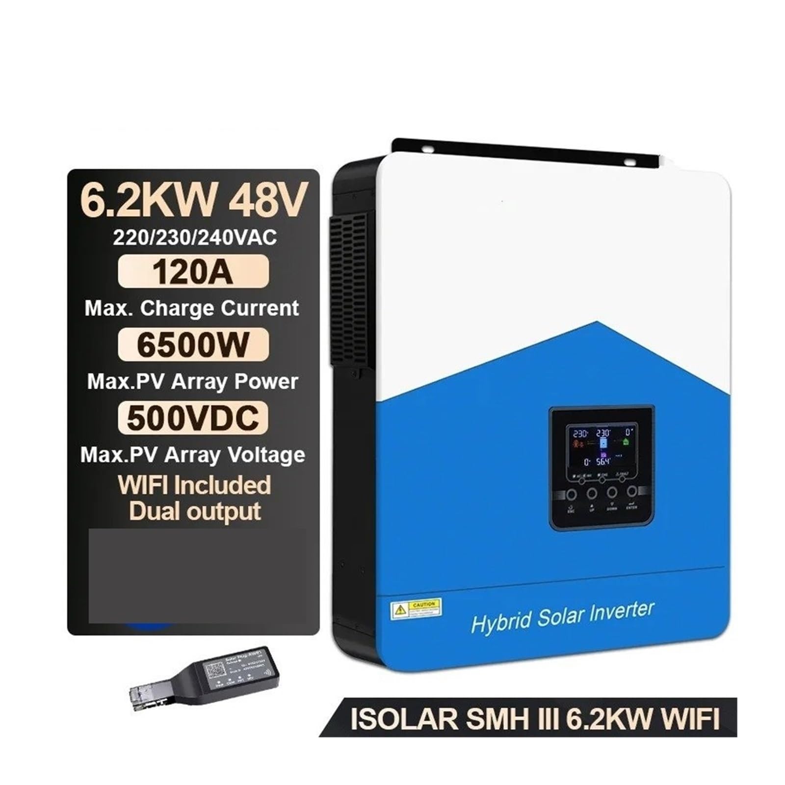 Power Inverter Convertitore Inverter Solare Ibrido Per Casa Con Caricabatterie 6,2 KW, 4,2 KW, 3,2 KW, 2,2 KW Onda Sinusoidale Pura MPPT 12V 24V 48V 220V(SMH-III-6.2KW-WIFI)