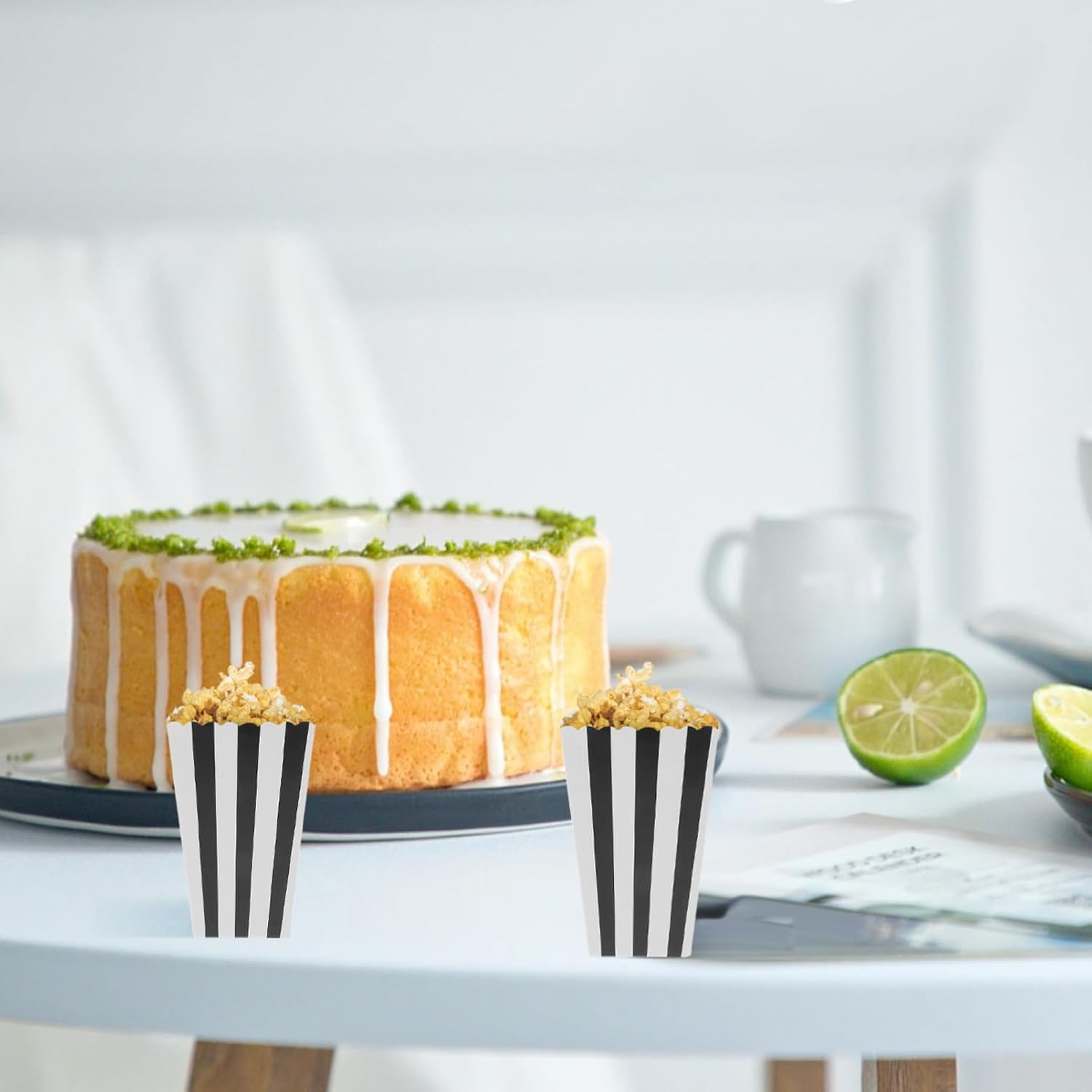 240pcs Black Popcorn Boxes Stripe Design for Parties Movie and Weddings Paper Containers for Snacks and Favors for Candy and Cookies