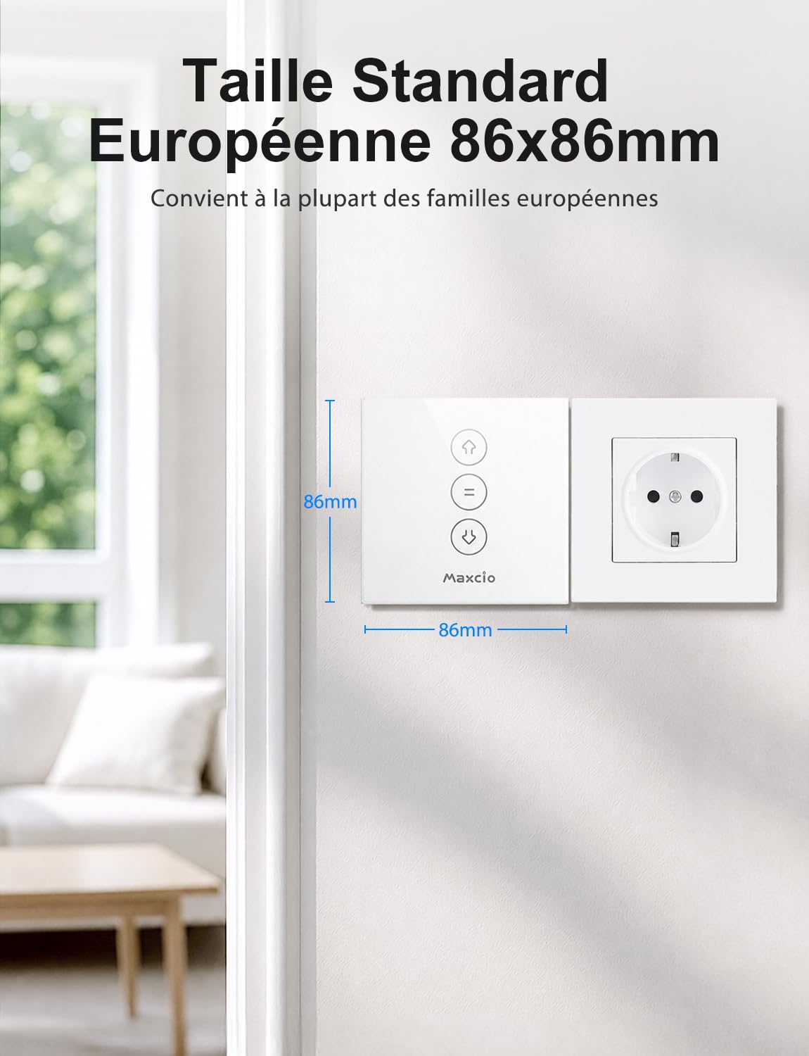 Maxcio Interrupteur Connecté WiFi Volet Roulant Tactile [Fil Neutre]-2 Pack | Interrupteur Intelligent Pour Rideau Avec Contrôle De Pourcentage Compatible Alexa, Google Home, Commande Vocale & Minuterie