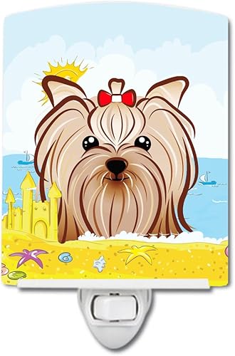 Caroline's Treasures BB2072CNL Yorkie Yorkishire Terrier Summer Beach - Luz nocturna de cerámica compacta, certificado UL, ideal para dormitorio,
