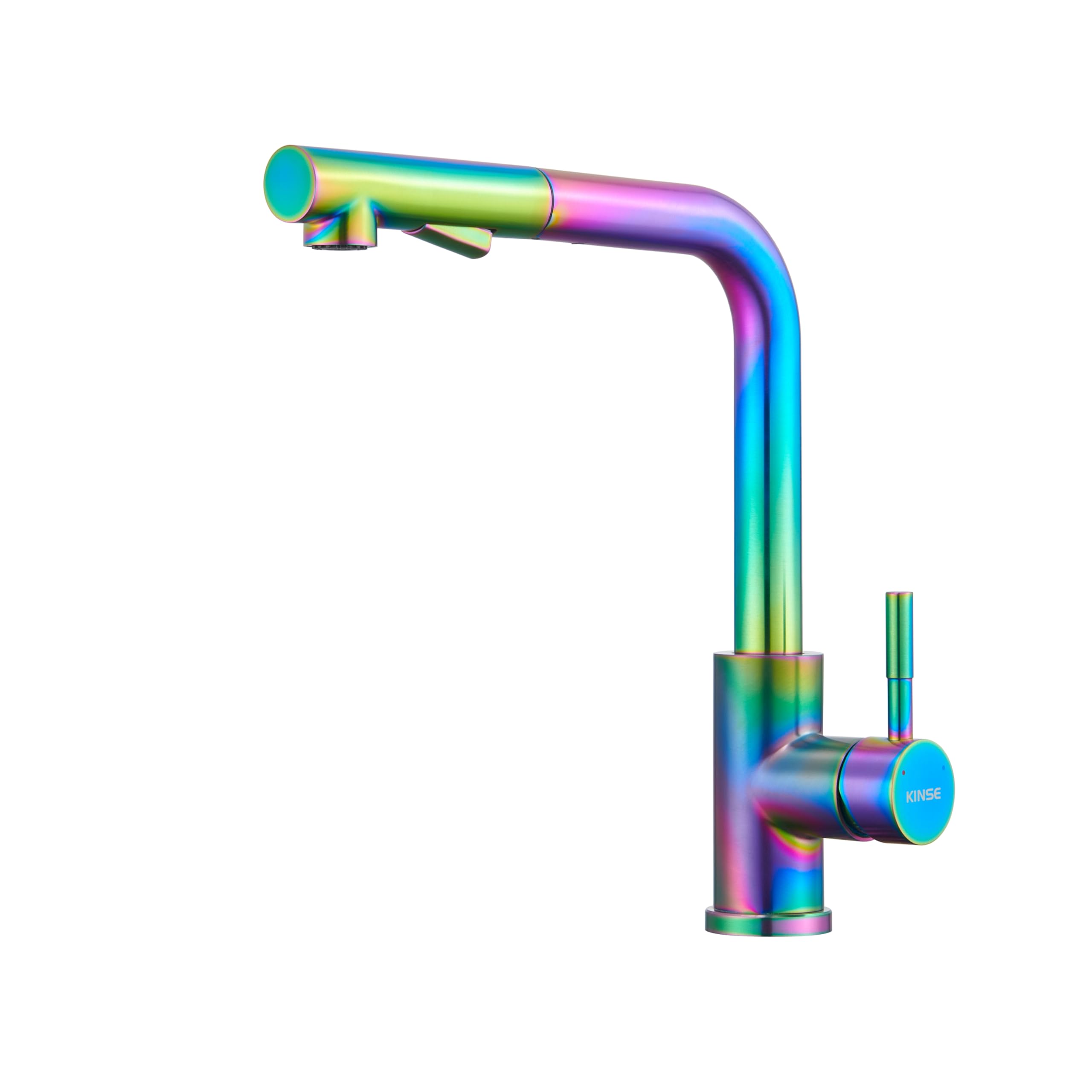 KINSE Robinet de cuisine avec tête de pulvérisation extractible, mitigeur de cuisine en acier inoxydable, levier unique, 2 types de jet, pivotant à 360°, multicolore