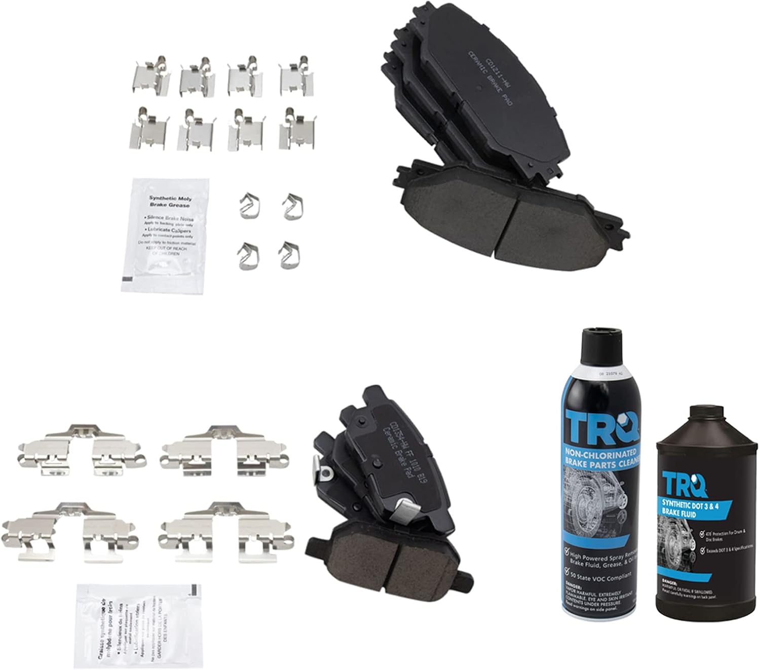 TRQ Front & Rear Brake Pads Brake Chemical Kit Ceramic Compatible with 2009-2010 Pontiac Vibe 2011-2016 Scion tC 2009-2013 Toyota Matrix