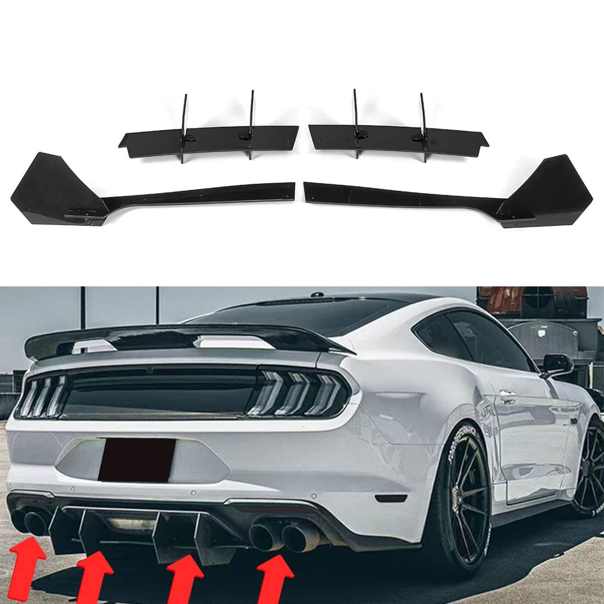Diffuseur de lèvre de Pare-Chocs arrière de Voiture becquet de Tablier de Queue arrière Rabats séparateurs latéraux adaptés for Ford Fit for Mustang 2018-2021
