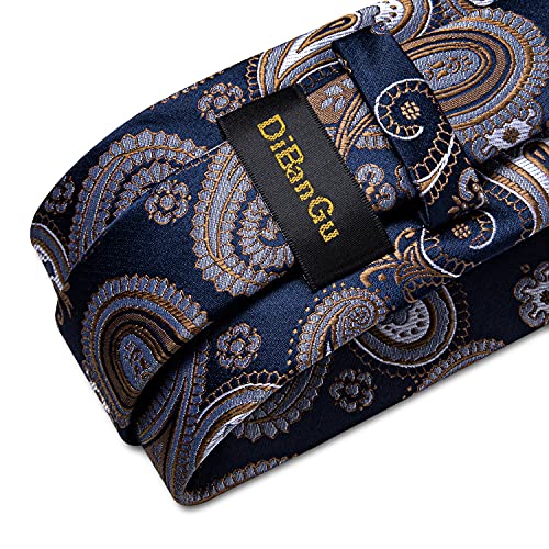Image of DiBanGu Paisley Ties for Men Silk Necktie and Pocket Square Cufflinks Tie Clip Set Woven Classic Mens Tie for Wedding Party