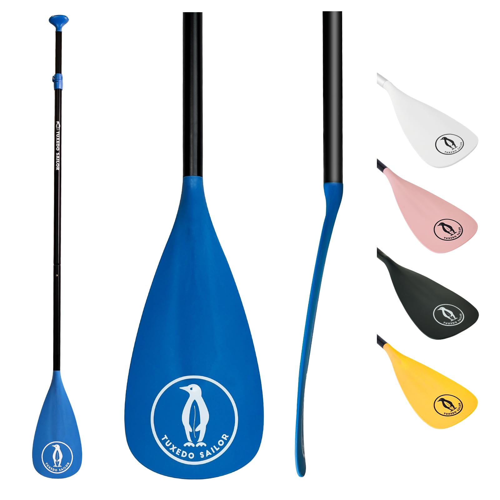 Tuxedo Sailor 3-Piece Adjustable SUP Paddle - Lightweight & Floating, Reinforced Nylon Blades - 65-84.6 Inches, Blue