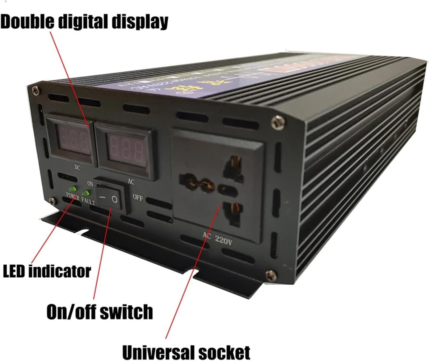 Inverter DC 12V 24V to AC 220V Power Converter 2000W 3000W 4000W Inverters with Display 50HZ 60HZ(48V_230V(60HZ))(Peak Power 2600w,48V-220V(50HZ))