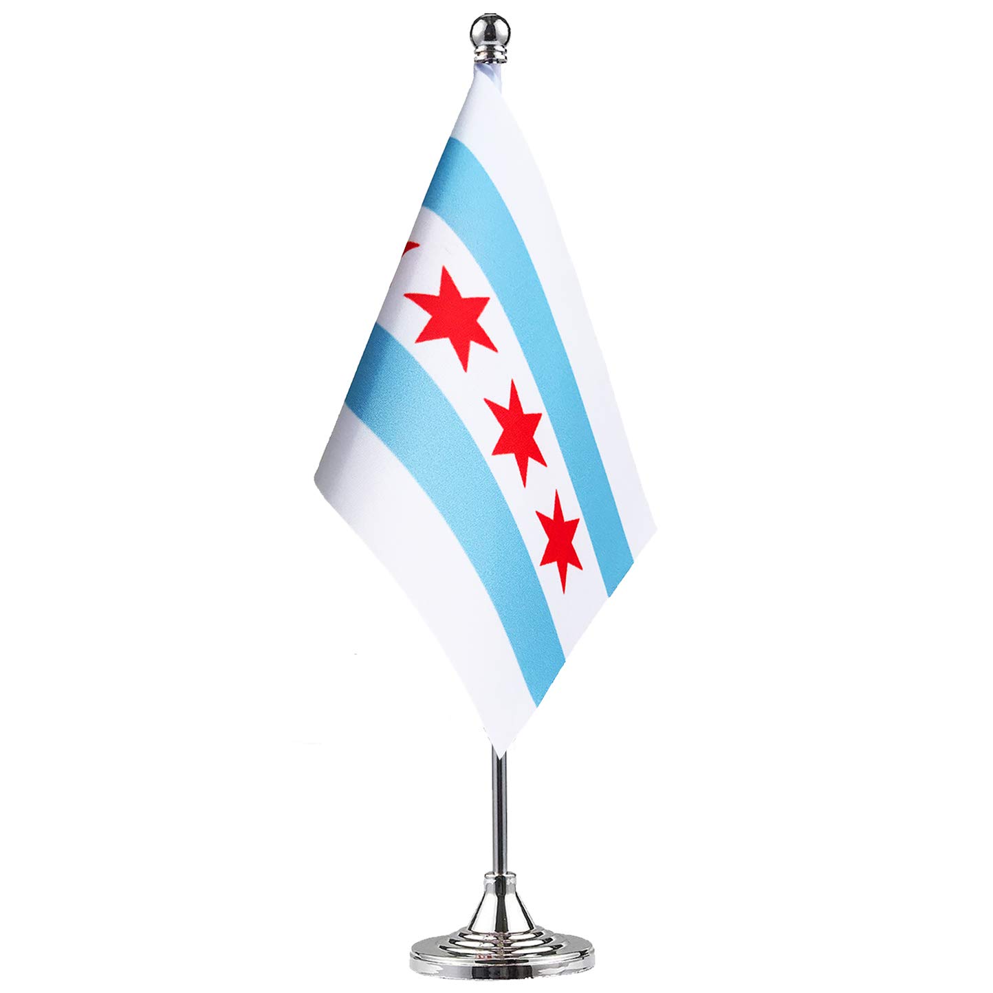 GentleGirl.USA Chicago State flag Chicago IL Flag, Small Mini Chicago State flag Desk Flag stick Office Table Flag on Stand Base,Festival Events Celebration decoration,Desk decoration,home decoration