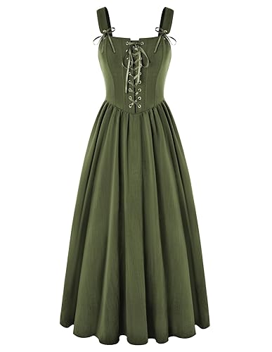 SCARLET DARKNESS Women's Renaissance Corset Dress Sleeveless Lace up A-Line Maxi Dresses - Olive Green - M