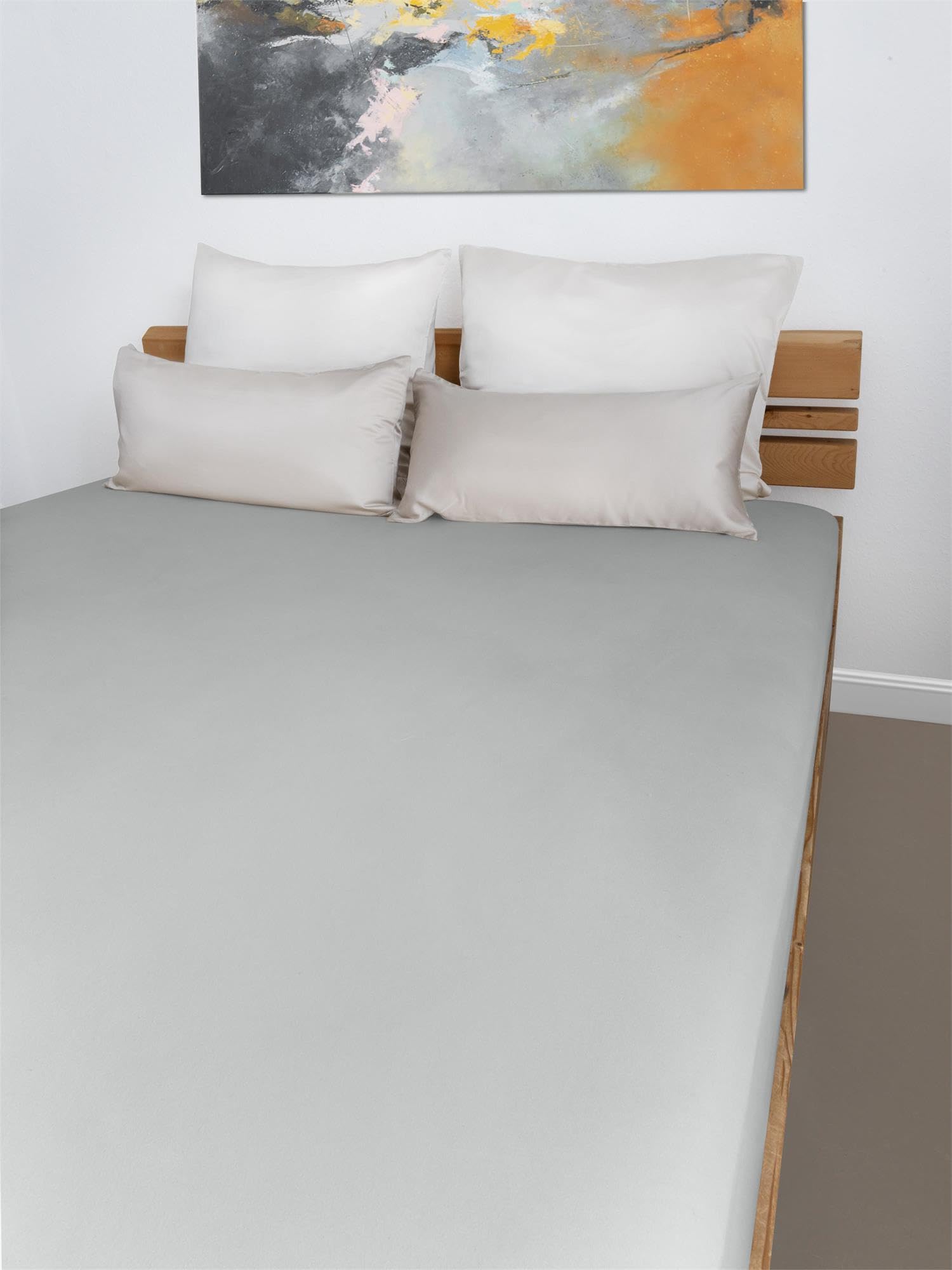 Spannbettlaken aus weichem Lyocell-Baumwoll Material mit 35 cm Steghöhe - atmungsaktives Spann-Betttuch Baumwoll-Bettlaken Laken Farbe 1 x Hellgrau Größe 180-200 cm x 200 cm x 35 cm