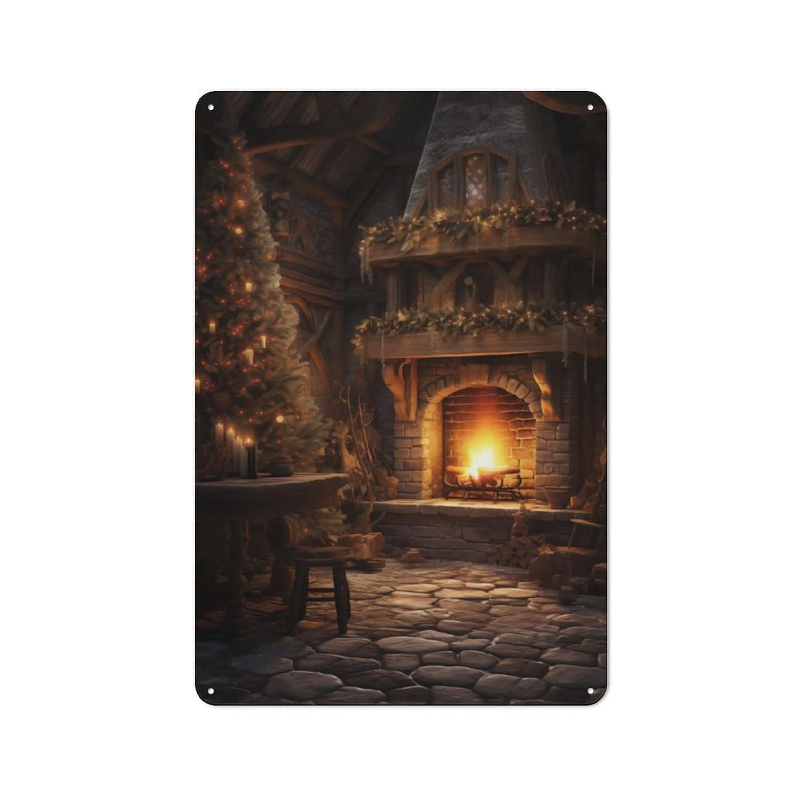 Junmoney Christmas Fire Tin Wall Plaque 30X20cm With For Bar Or Restaurant, Suited To Bar Decor Enthusiasts