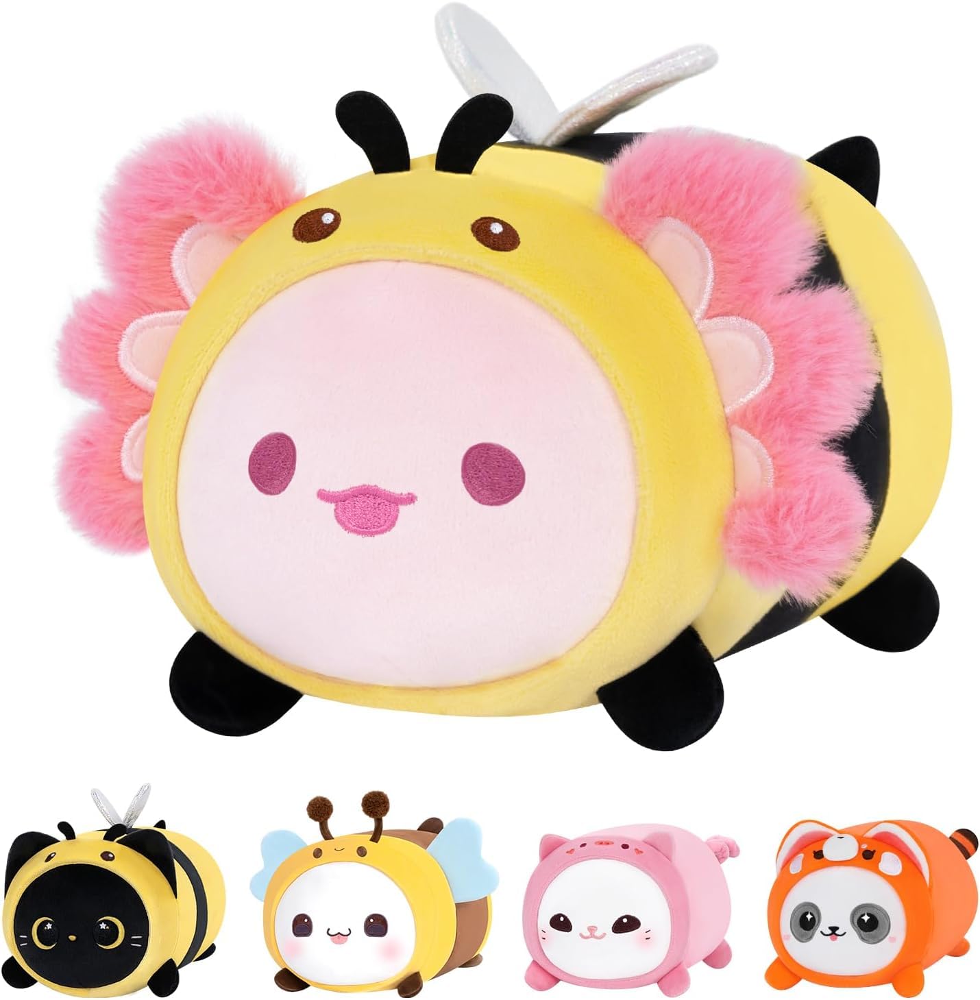 Mewaii Cute Axolotl Bee Plush Pillow, Kawaii Plushies Axolotl Stuffed Toy, Axolotl Plushies with Bee Outfit Costume, Soft Squishy Birthday Gifts for Kids & Teens (8 Inch)