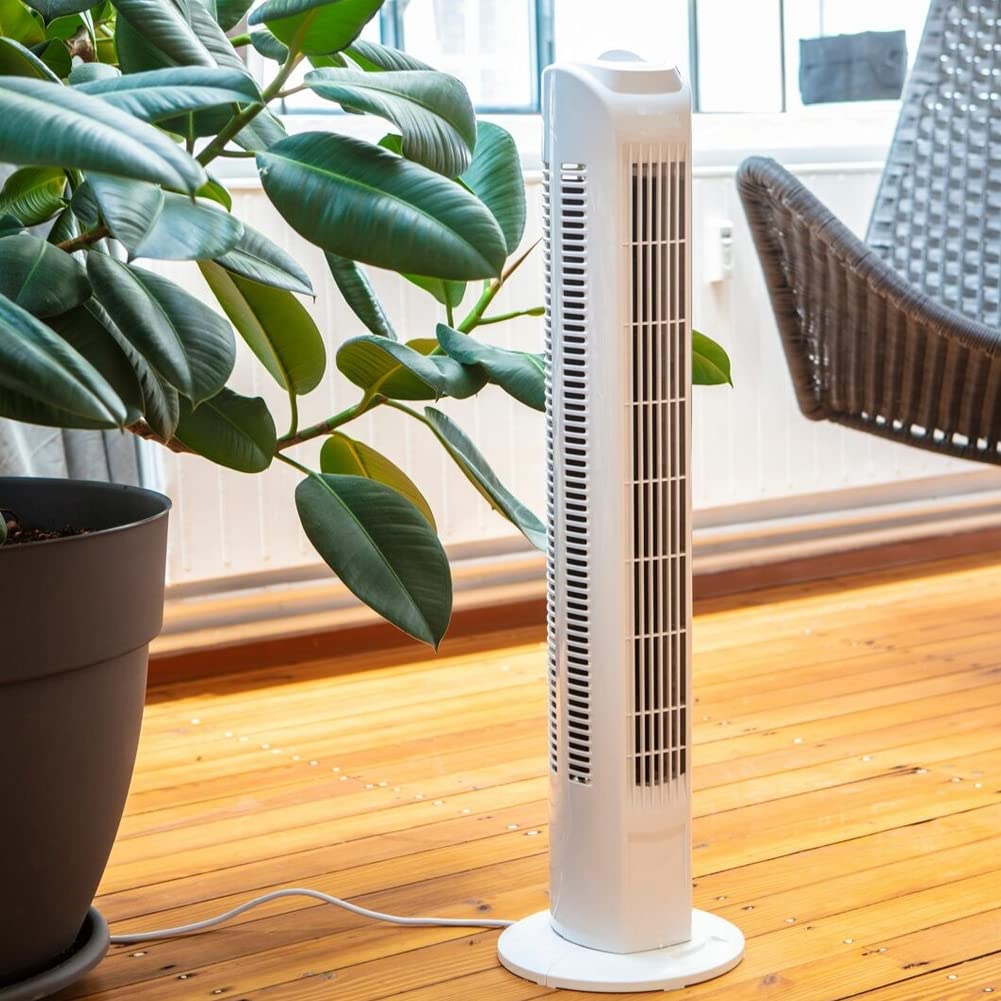 Bakaji – Turmventilator für den Boden, oszillierend mit 3 Geschwindigkeiten und 3 Schwenkmodi, leiser Betrieb, 45 W Leistung, 78 cm Höhe, elegantes Design, Farbe Weiß