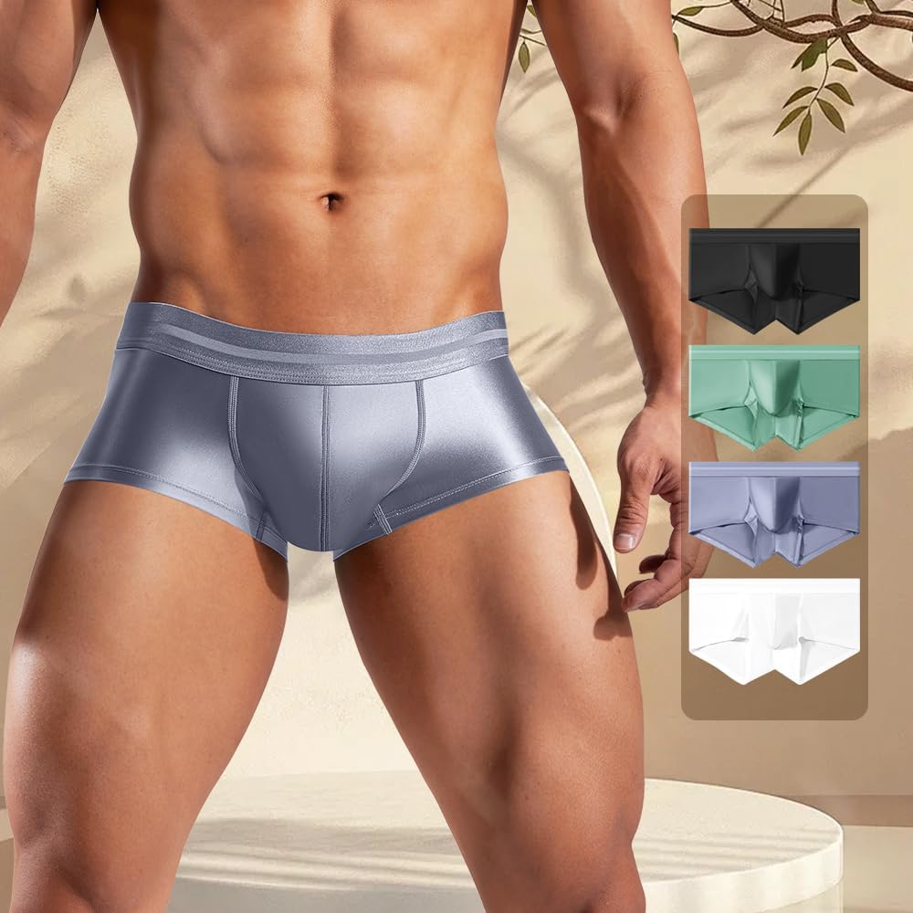 Hgn Men's Ice Silk Boxer Briefs - Cool, Sweat-Resistant Underwear,Breathable Mesh,Flexible Waistband, 4-Pack Comfort Briefs