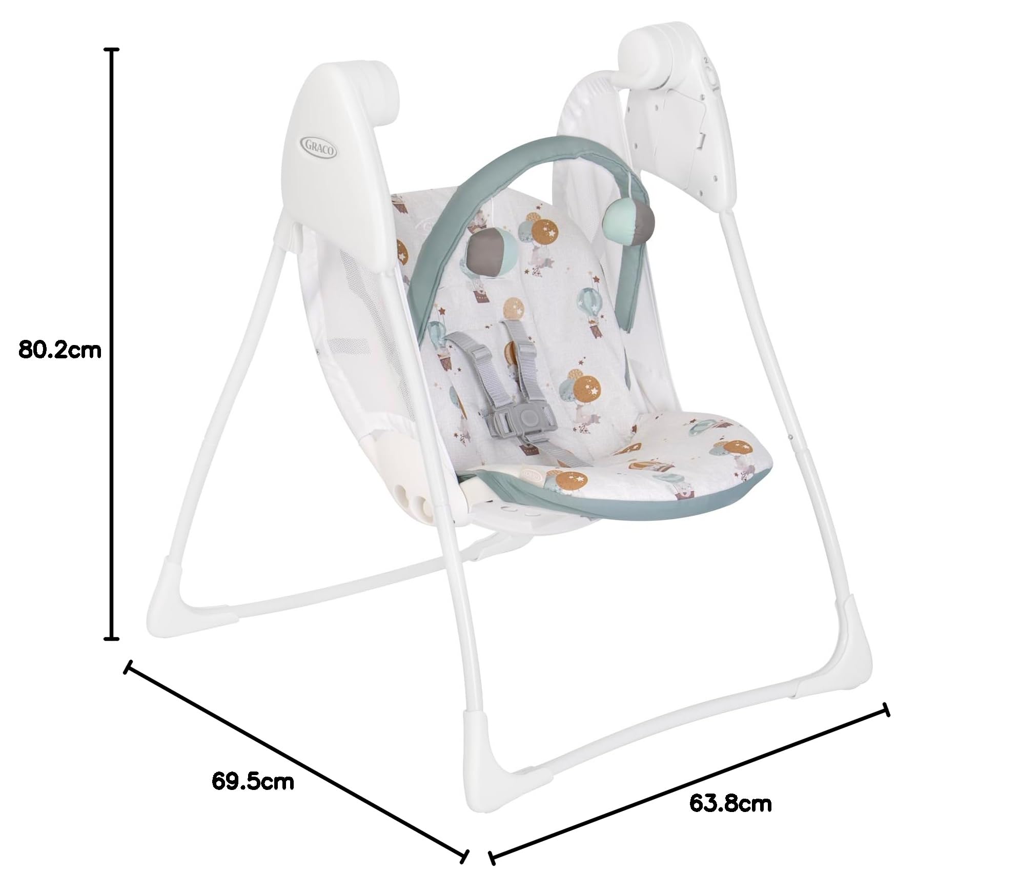 Graco - Baby Delight Sdraietta Altalena, dalla nascita a circa 6 mesi (9 kg), 2 velocità di oscillazione, reclinabile, fantasia Up & Away