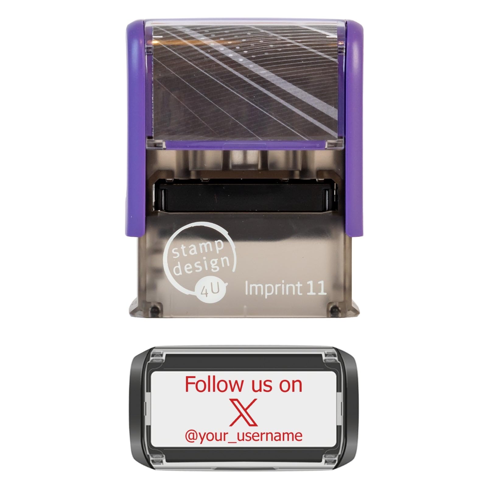 Personalised Social Media Custom Stamp Self Inking - Follow us on X Twitter in Red Ink