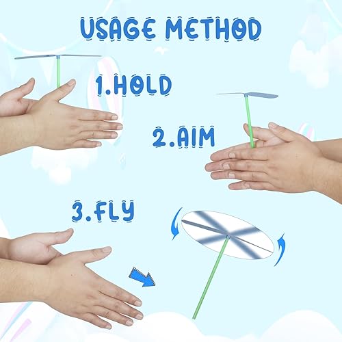 Miniatura 4 de Juego de 50 juguetes de helicóptero volador, 50 hélices + 50 varillas, helicóptero de mano, juguetes de fiesta al aire libre para niños de 4 a 8