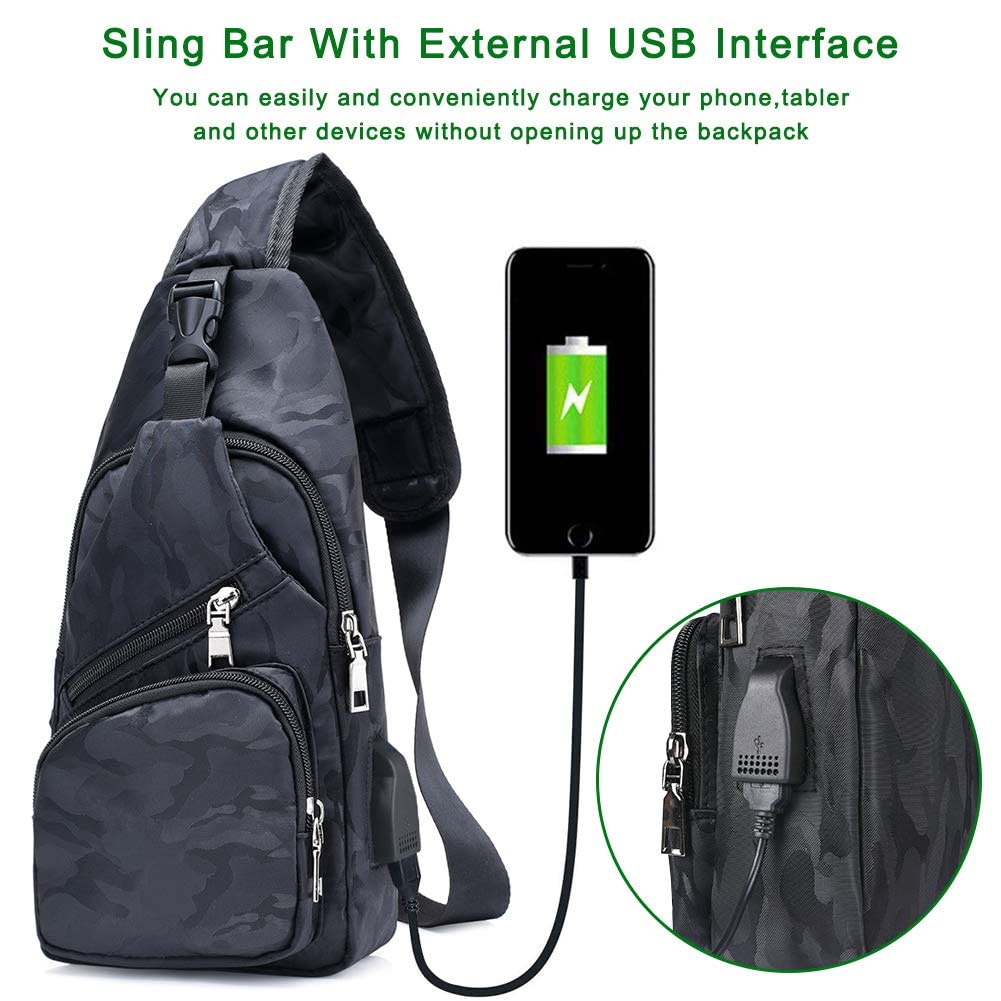 flintronic Zaino Monospalla Sling Bag, Borsa a Spalla Uomo, Borsello Tracolla (includere 1 Cavo USB)