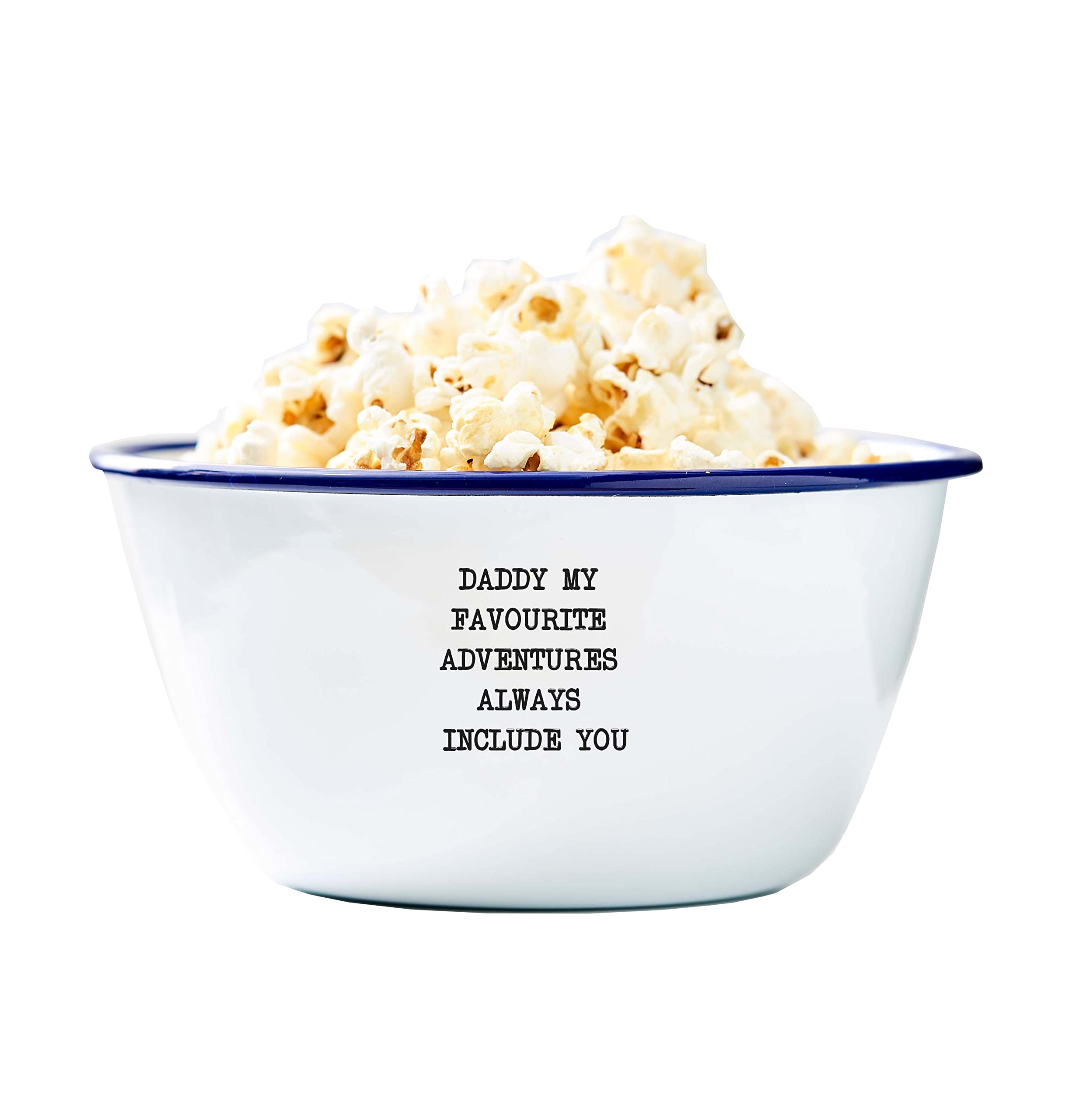 Personalised Message Enamel Bowl/Birthday Gift For Him/Father's Day Gift (Large Bowl, Blue Rim)