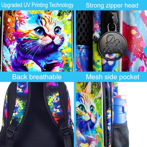 Image of Cat Backpack for Girls, 16 inch Kids Bookbag with Lunch Box,3Pcs School Backpacks for Elementary Preschool Kindergarten (Graffiti)