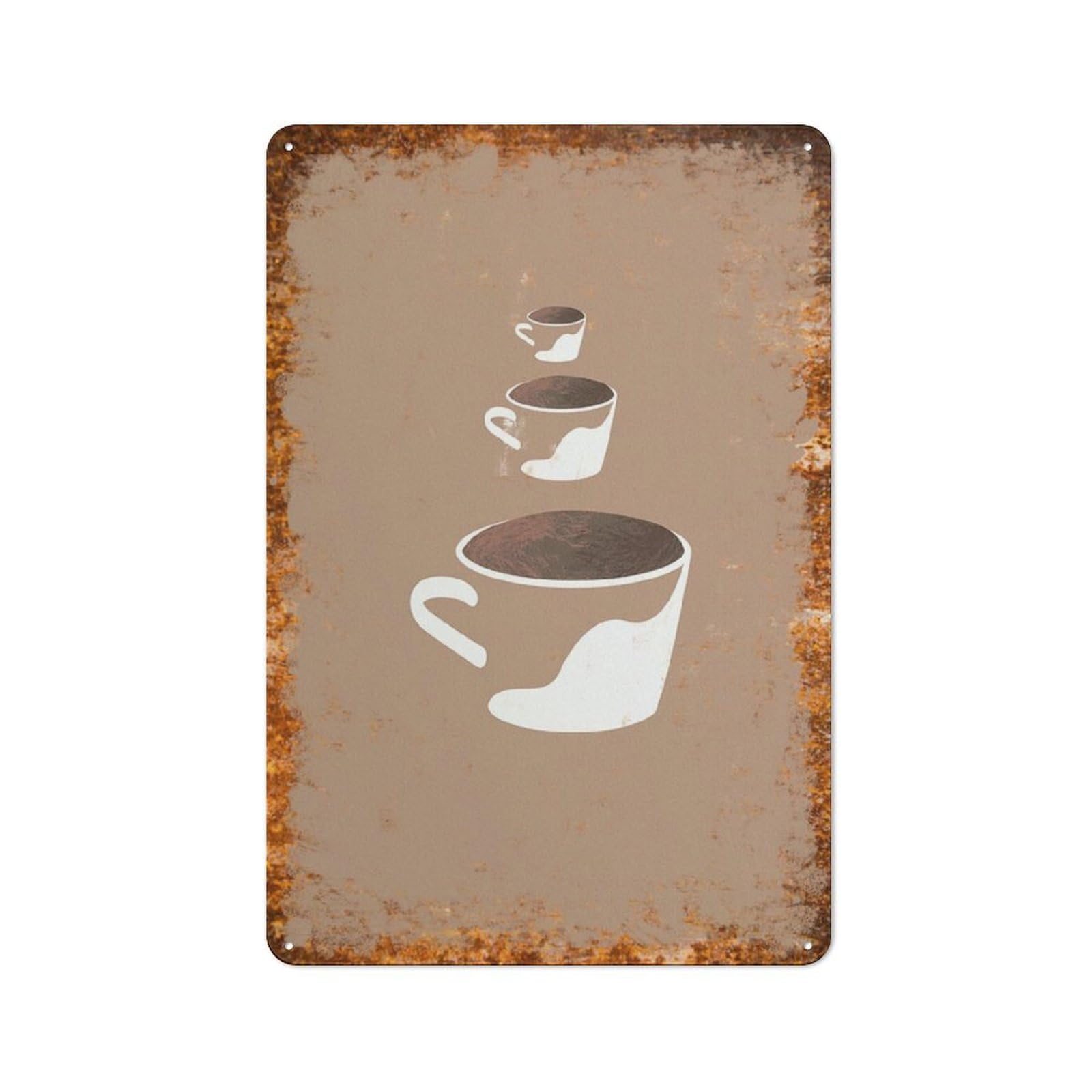 peiyeety Metal Tin Sign Stacked Coffee Cups Pattern Vintage Rustic Wall Art Kitchen Bathroom Bedroom Living Room Cafe Farmhouse Entryway Office Garage Home Bar Laundry Room Porch Patio 6x8 Inch