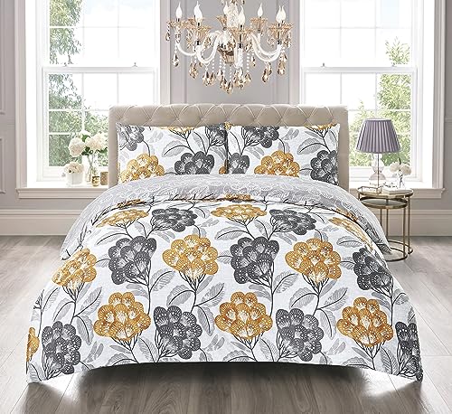 3-Piece Bloom Ochre Duvet Cover Set Single 135 x 200 cm