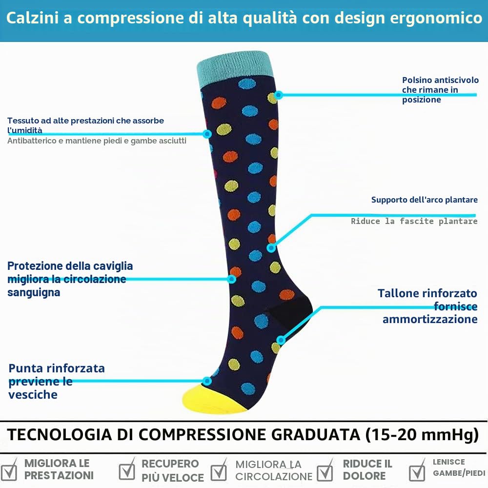 7 paia di calze a compressione mediche per uomo e donna, 15-20 mmHg, per atletica, vene varicose, corsa, ciclismo, escursionismo, aereo, viaggi, cura