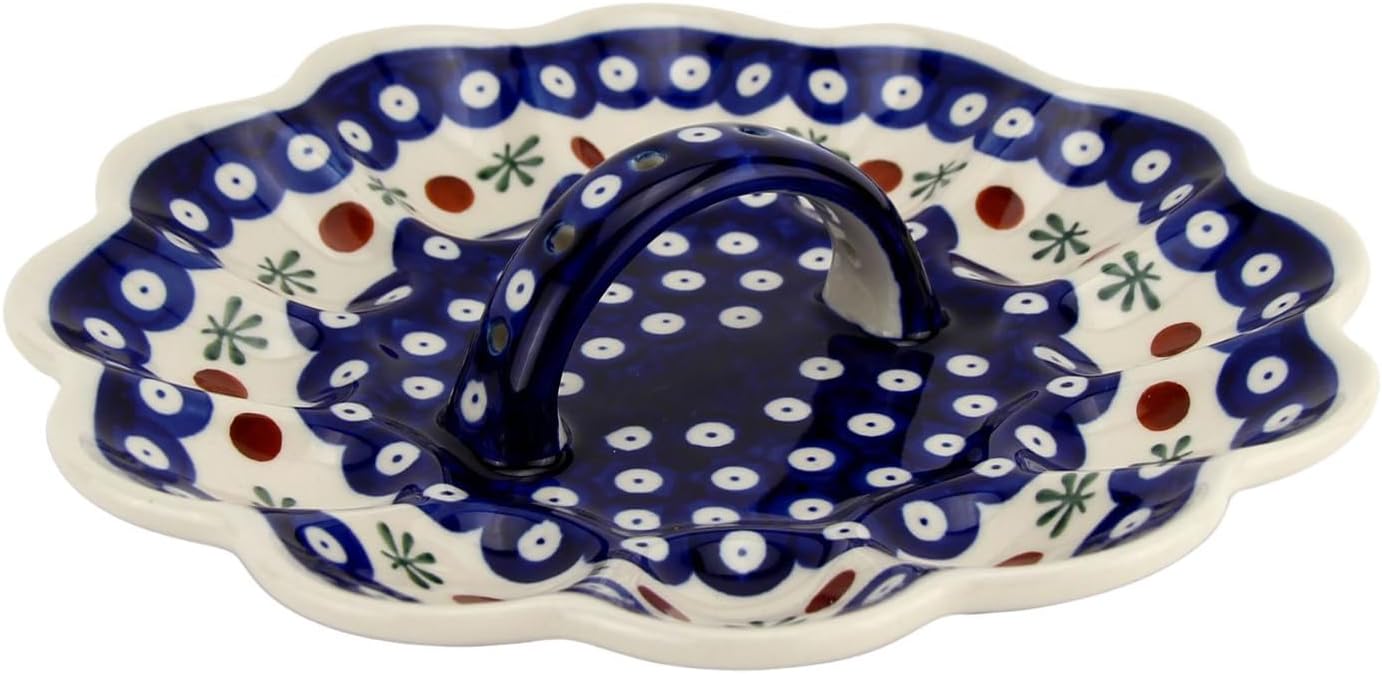 Polish Pottery Market Deviled Egg Platter- Round Deviled Egg Tray – Polish Stoneware Deviled Egg Carrier - Handmade by Zaklady Boleslawiec Poland - Diameter: 9.5"