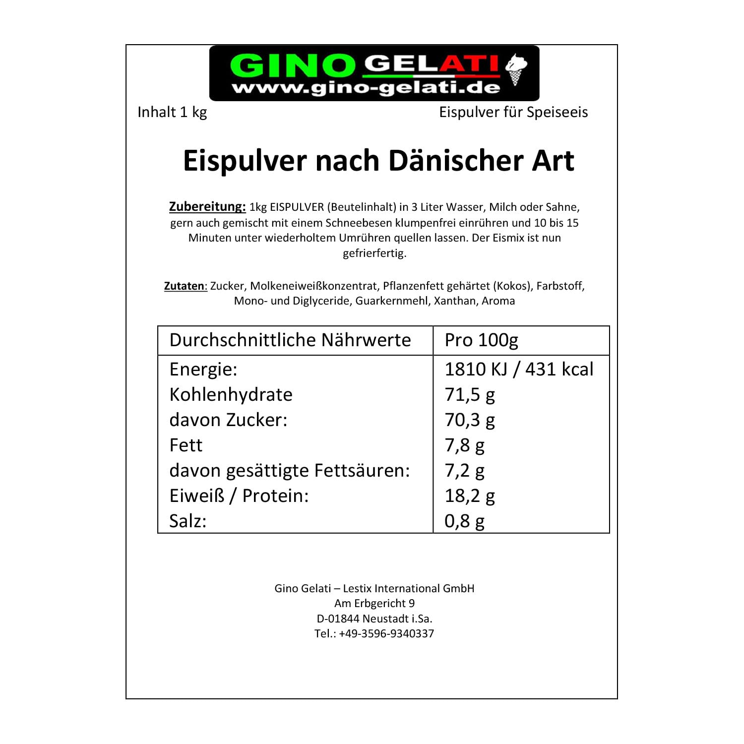 Gino Gelati Erdbeere Dänisches Softeis Pulver 10 Kg, fruchtiger Geschmack, verschiedene Geschmacksvarianten, schnell und einfach Zubereitet, Made in Germany, Eis selber machen