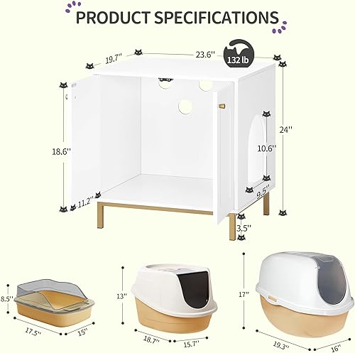 Miniatura 2 de Hzuaneri Caja de arena para gatos, muebles de caja de arena oculta, mesa auxiliar de madera para casa de mascotas, banco de gabinete de